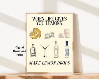 Lemon Drop Martini Art Print, Kitchen Bar Decor (Digital Download)
