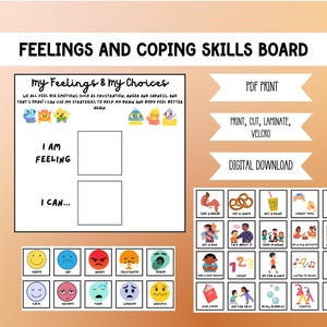 Karte für Gefühle und Bewältigungsfähigkeiten für Kinder, Emotionale Regulierung für Studenten, Autismus-Visuals, Karte für Beruhigungskonzepte