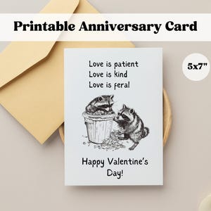 Druckbare lustige Valentinstag Karte, wilde Waschbär Karte für Partner, Freund, Freundin, Frau, Mann, Download 5x7 Grußkarte