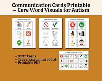 Communication Cards Printable – Core Word Visuals for Autism, AAC, Therapy & Home – Travel-Friendly PDF