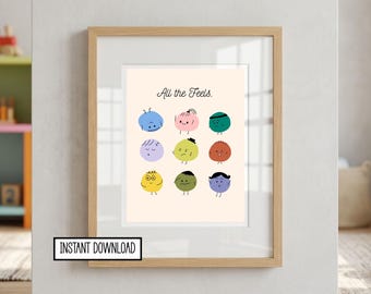 All The Feels Emotions Poster | Classroom Feelings Chart | SEL Print | Therapist Office Decor | School Counselor Wall Art Printable