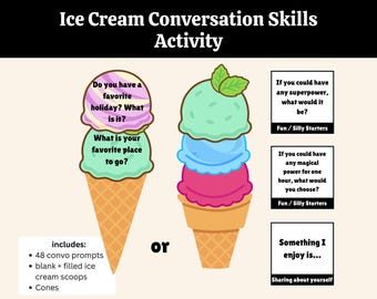 Conversation Skills Activity | Ice Cream Social Skills Game | Conversation Starters for Kids | Speech Therapy, Autism, SEL Printable