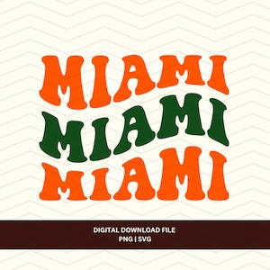 Miami Football PNG SVG File, Green and Orange Miami, Wavy Miami Design svg png, Retro Groovy Miami Design
