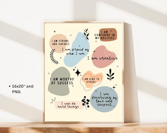 Boho Positive Affirmations Printable | Classroom Decor for Kids | Growth Mindset Poster | Therapy Room Wall Art | 16x20 Digital Download