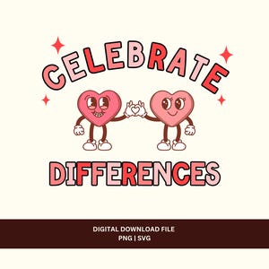 バレンタインデー特別教育 png svg ファイル、違いを祝う、自閉症の受容 svg png、スピーチ ABA Ot セラピー デザイン