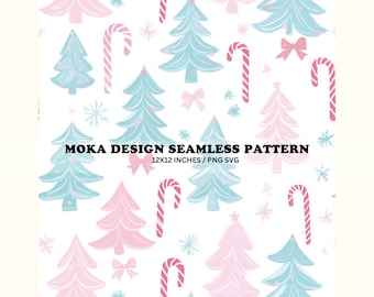 Pastel Christmas Seamless Pattern, Retro Holiday Design (JPG, SVG)