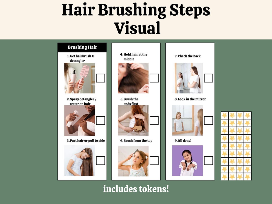 Brushing Hair Visual Steps, Real Photo Hair Care Task Analysis, Autism ...