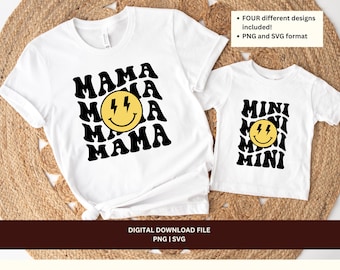 Retro Mama and Mini Design Bundle, Matching PNG SVG (Digital Download)