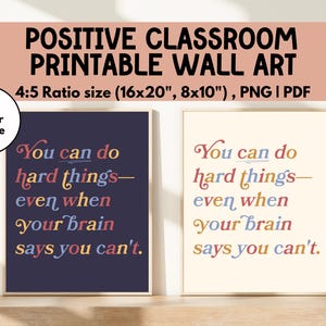 Printable You Can Do Hard Things Poster For Classroom, Retro Motivational Classroom Wall Art Digital Print, Positive Artwork Decor Download