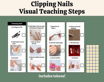Nail Clipping Visual Task Analysis with Tokens | Real Photos Life Skills | Hygiene Visual for Autism & Special Education | ADL PDF Download