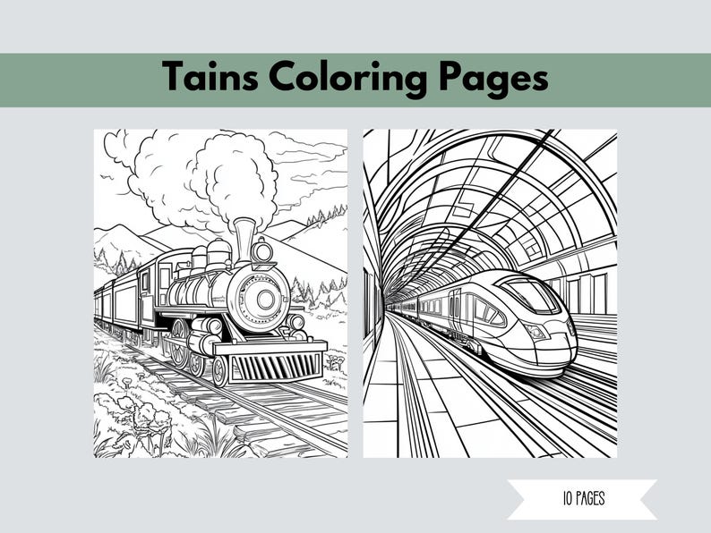 Trains Coloring Pages for Kids, Set of 10 (printable) - Etsy