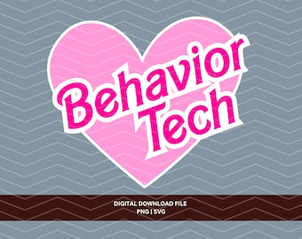 Retro Pink Heart Behavior Tech Design, RBT, PNG SVG (Digital Download)