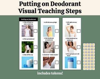 Putting on Deodorant Task Analysis with Tokens | Real Photos Hygiene Visual for Autism & Special Education | ADL PDF Download