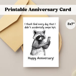 Carte d'anniversaire drôle imprimable, faites glisser la carte raton laveur pour partenaire, petit ami, petite amie, femme, mari, carte de voeux en téléchargement numérique 5 x 7
