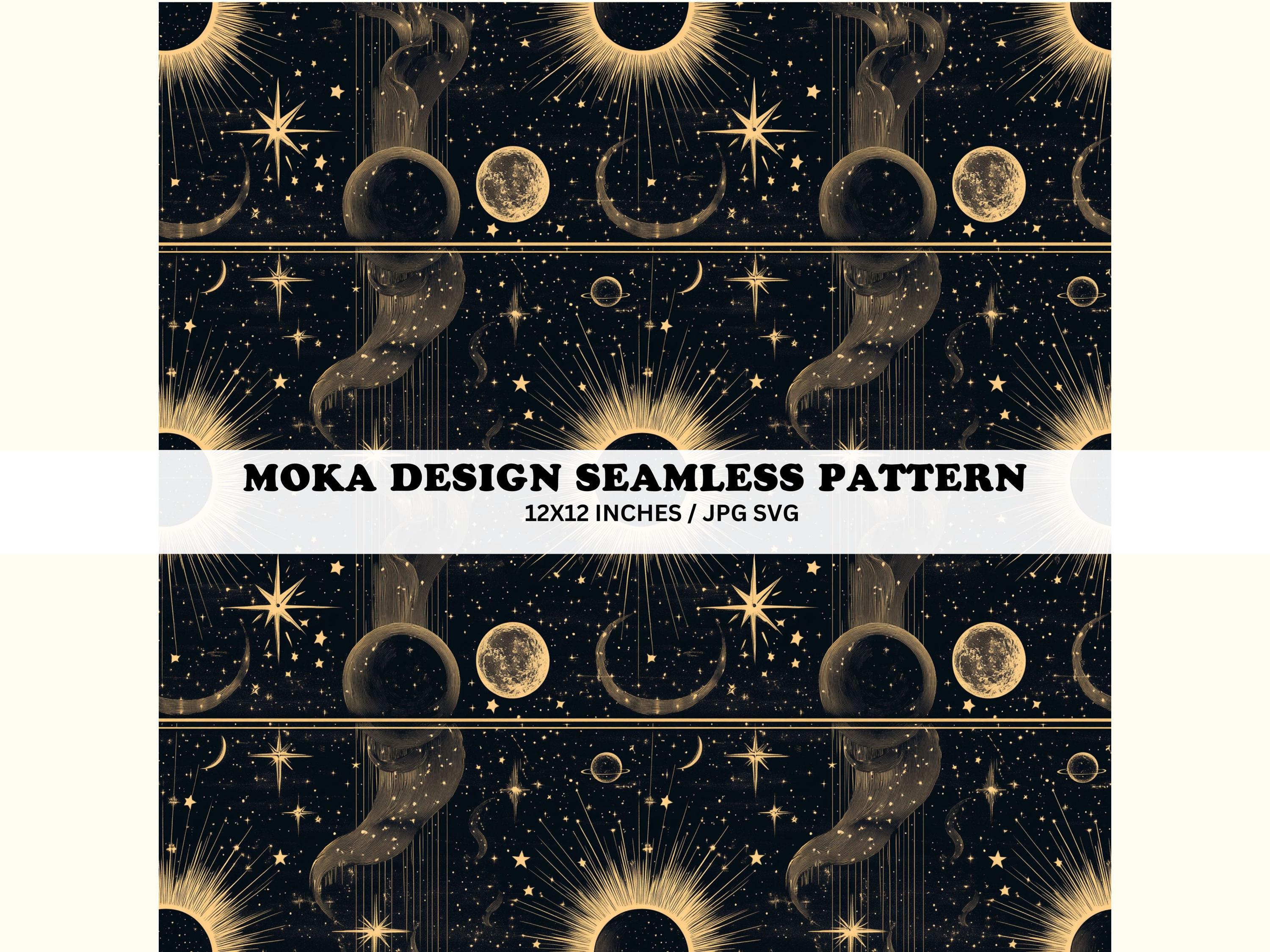 Black and Gold Celestial Seamless Pattern, Moon Stars Space Design ...