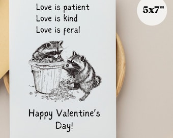 Funny Raccoon Valentines Day Card, Feral Love (PDF & PNG)
