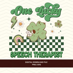 St. Patrick's Day logopedist png svg-bestand, One Lucky SLP Design, Retro Speech Language Pathologist T-shirt T-shirt, sublimatie png