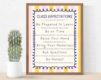 Funny Sarcastic Class Expectations Poster | Middle High School Classroom Decor | Trendy Printable Wall Art | Digital Download