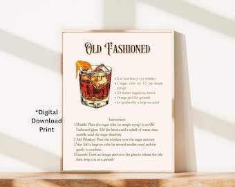 Old Fashioned Cocktail Recipe Print, Bar Art (Digital Download)