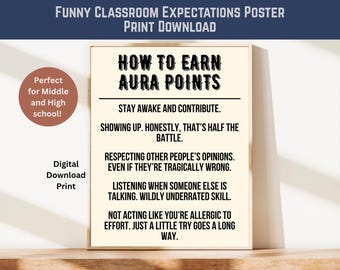 Funny Class Expectations Poster, How to Earn Aura Points (Digital Download)