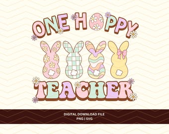 One Hoppy Teacher, Retro Easter Design (PNG, SVG)