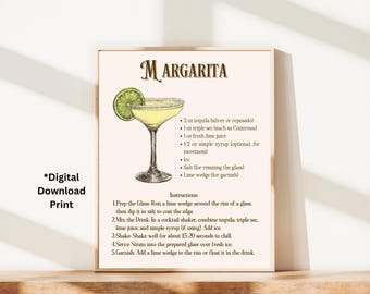 Margarita Recipe Art Print, Cocktail Illustration (Digital Download)