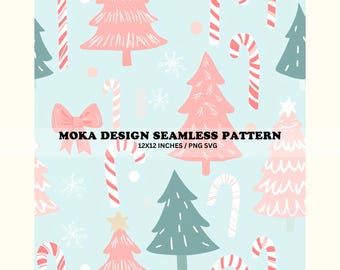 Pastel Blue Christmas Seamless Pattern, Holiday Fabric Design (JPG, SVG)