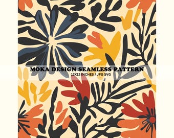 Matisse Style Floral Pattern, Earthy Abstract Design (JPG, SVG)