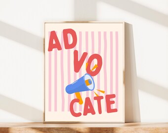 Advocate Poster Printable, AD VO CATE Wall Art, Teacher Classroom Decor, Therapist Office Decor, Social Worker Poster, Inclusion Wall Art