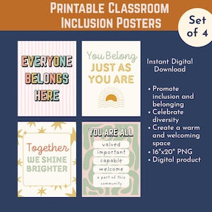 Inclusion and Acceptance Printable Wall Art Set for Classroom or Office, Diversity and Inclusion Class Posters, Decor For Teachers