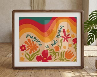 Progress Is Not Linear Print | Printable Wall Art | Retro Groovy Classroom Decor |  Special Education Digital Download