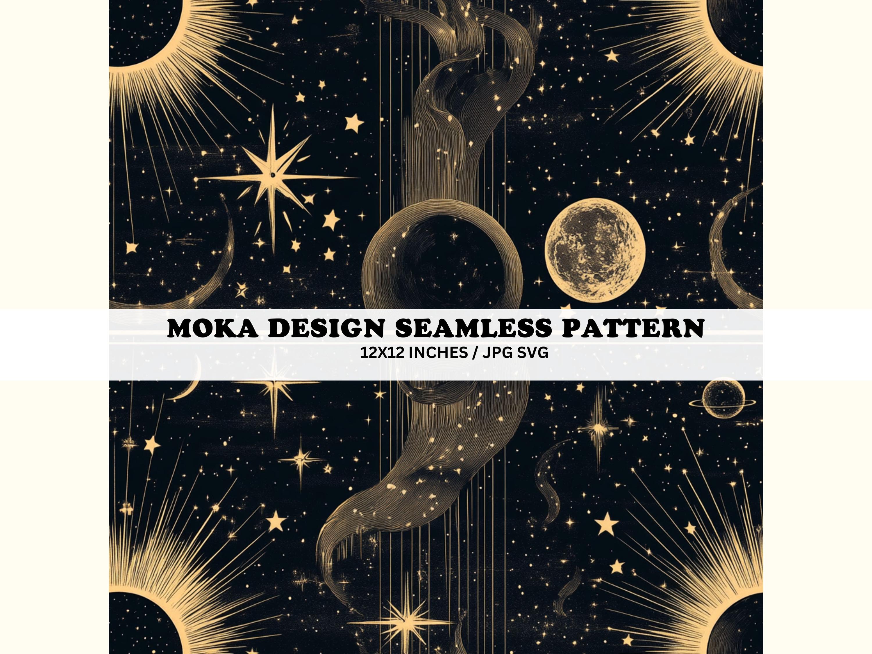Black and Gold Celestial Seamless Pattern, Moon Stars Space Design ...