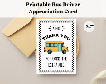 Bus Driver Thank You Card Printable | Thanks for Going the Extra Mile | Foldable 5x7 Appreciation Card