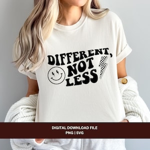 Anders, niet minder PNG SVG, maand autisme, diversiteits- en inclusiebestand, acceptatie en gelijkheid, retro groovy ontwerp voor shirts