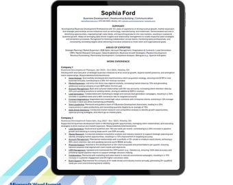 May include: A resume template designed for experienced professionals seeking new job opportunities. The template is ATS-friendly, meaning it is formatted to be easily read by Applicant Tracking Systems. The template includes a summary section, areas of expertise, and work experience sections. The template also includes a section for a photo and a guide for using ChatGPT to optimize your resume and LinkedIn profile.