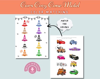 English CARS Color Matching, CARS McQueen, Preschool Learning Worksheets, Colors Activity, Toddler Learning Activity, Busy Book Printables