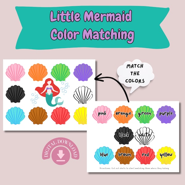 English Color Matching, Little Mermaid, Preschool Learning Worksheets, Colors Activity, Toddler Learning Activity, Busy Book Printables