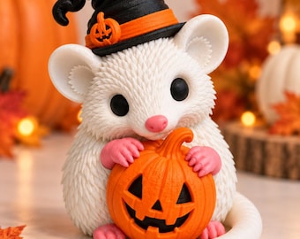 Pogo the Pumpkin Possum Witch 3D Print, Halloween Jack O Lantern Animal (STL File)