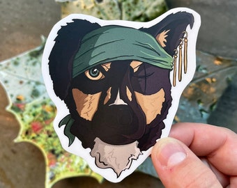 Pirate Dog Sticker: Durable + Weatherproof
