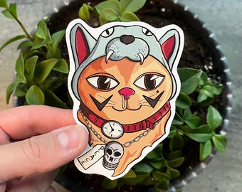 Peace Cat Sticker: Durable + Weatherproof