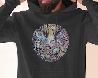 Sudadera con capucha de hongos psicodélicos, sudadera alucinante del espacio-tiempo, regalo de arte surrealista urbano