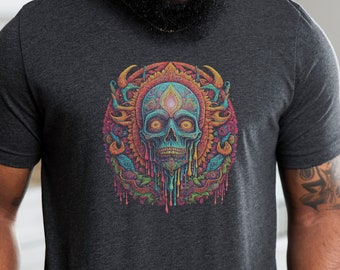Trippy Skull Graphic Hoodie, Psychedelic Rave Festival Streetwear, Gothic Art Sweatshirt