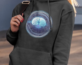 Sudadera unisex con capucha y diseño de cerebro con IA: sudadera con tecnología Coder
