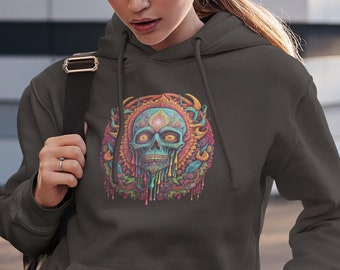 Trippy Schädel-Grafik-Hoodie: AI Psychedelic Art Unisex Kapuzenpullover