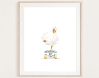 Duck Skateboarding Nursery Print, Kid Room Wall Art (Digital Download)