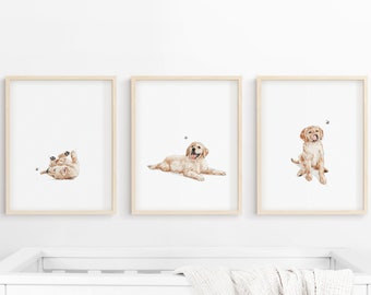 Golden Retriever-tryck, hundbarnrumskonst, valpbarnrumsväggkonst, barnrumsdekor, hundtryck, DIGITAL NEDLADDNING