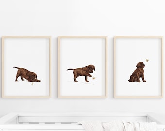 Chocolate Labrador print, puppy nursery art, Chocolate Lab puppy, dog nursery wall art, kid room decor, dog print, choco lab puppy art