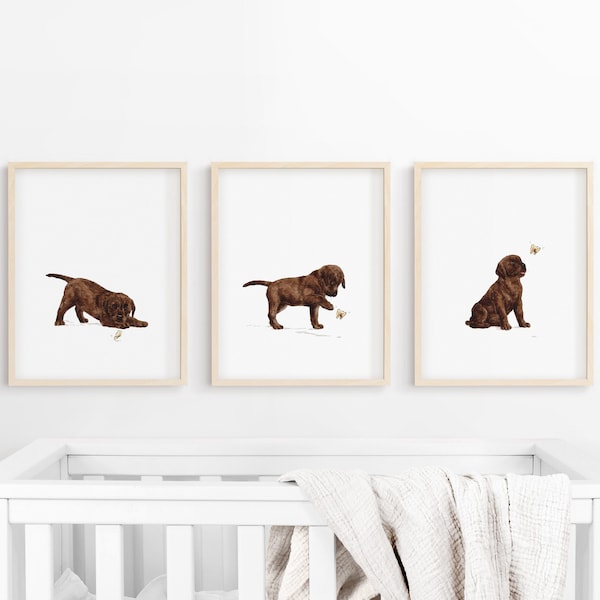Chocolate Labrador print, puppy nursery art, Chocolate Lab puppy, dog nursery wall art, kid room decor, dog print, choco lab puppy art