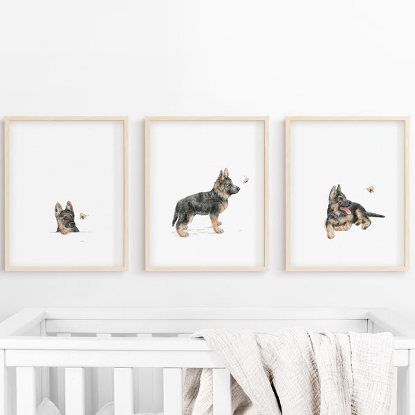 German Shepherd puppy print, dog nursery art, puppy nursery wall art, dog print, kid room decor, nursery print, DIGITAL DOWNLOAD