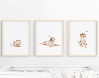 Valpbarnrumsinredning, Golden Retriever-tryck, hundbarnrumskonst, valpbarnrumsväggkonst, barnrumsinredning, hundtryck, DIGITAL NEDLADDNING